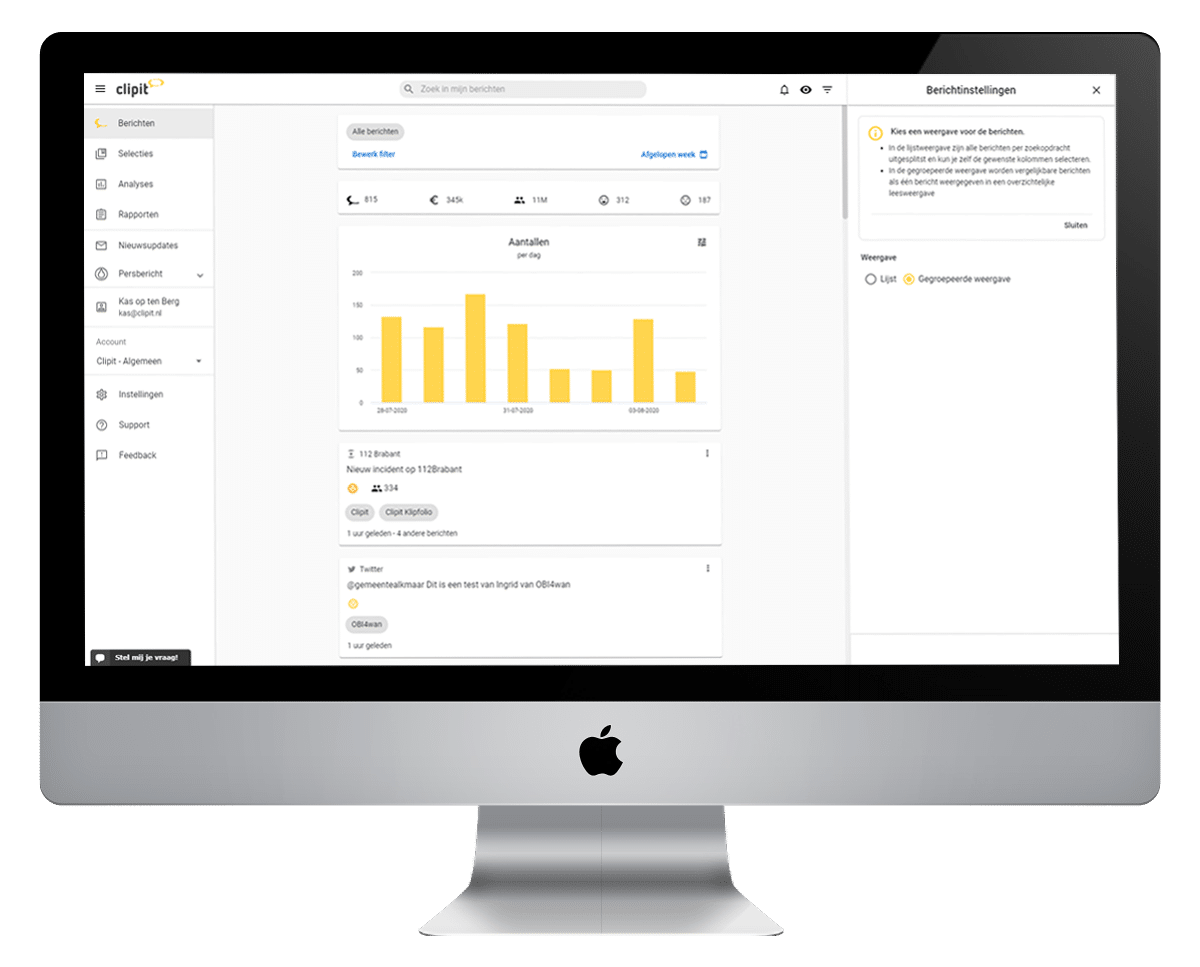 Het Clipit Dashboard in een Apple beeldscherm